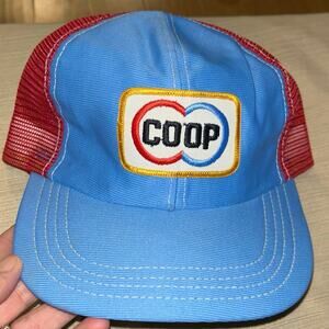 Vintage CO-OP COOP SnapBack mesh Trucker Hat large XL blue red EUC USA